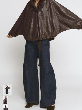 Zara Dark Brown faux Leather Batwing Jacket